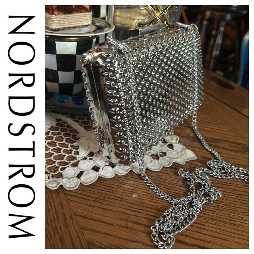 Vintage Silver Studded Metal Hardbody Crossbody Clutch